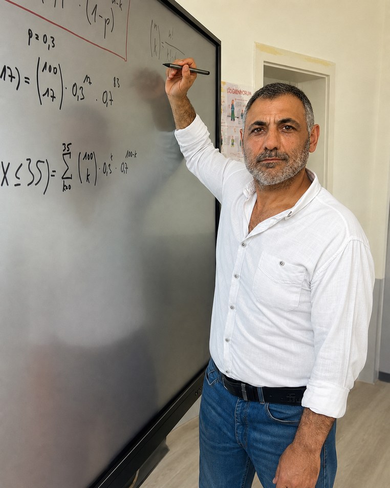 Haydar Kardas beim Erklären am Whiteboard — Nachhilfelehrer für Mathematik und Physik seit über 25 Jahren