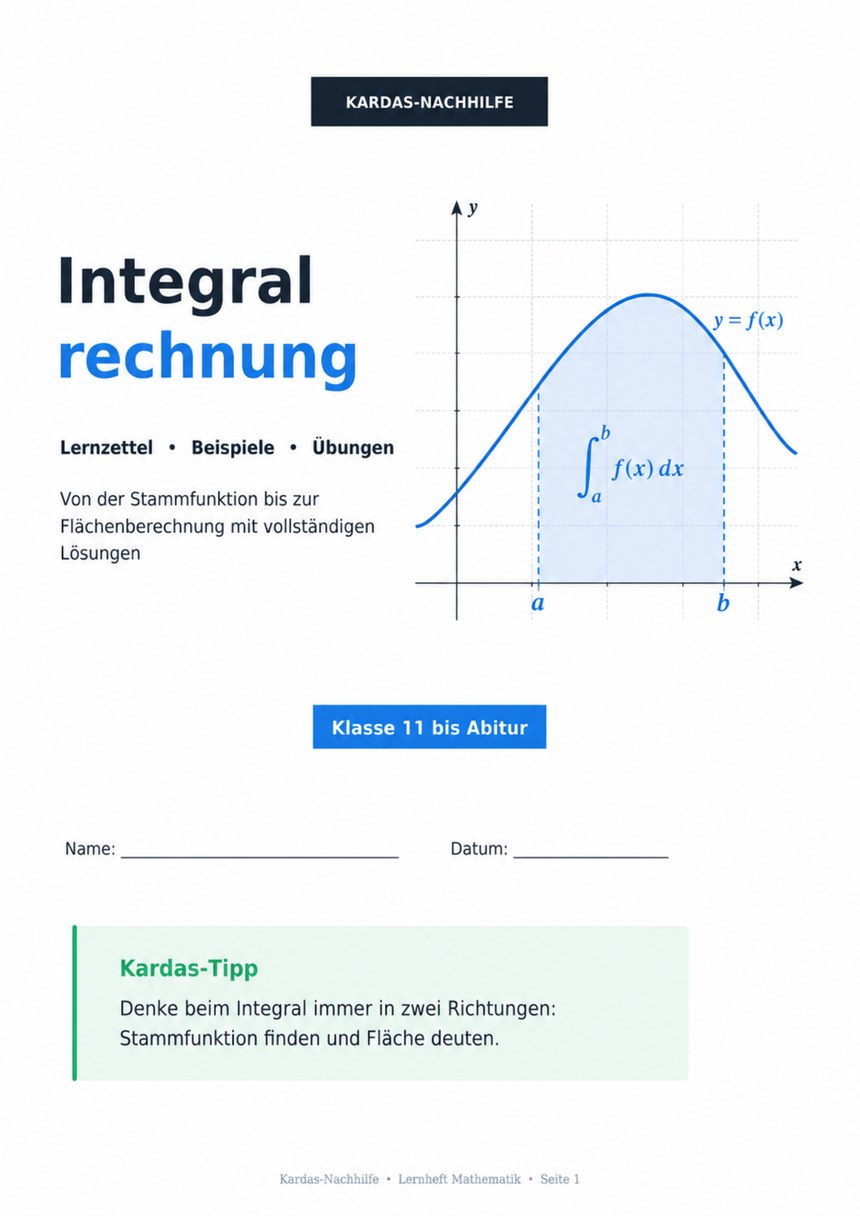 Cover des Kardas-Lernhefts „Integralrechnung“ für Klasse 11 bis zum Abitur